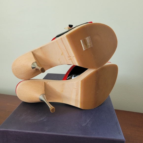 NWT Prada Calzature Donna red & black patent leather sandals heels with dustbag - Picture 10 of 12